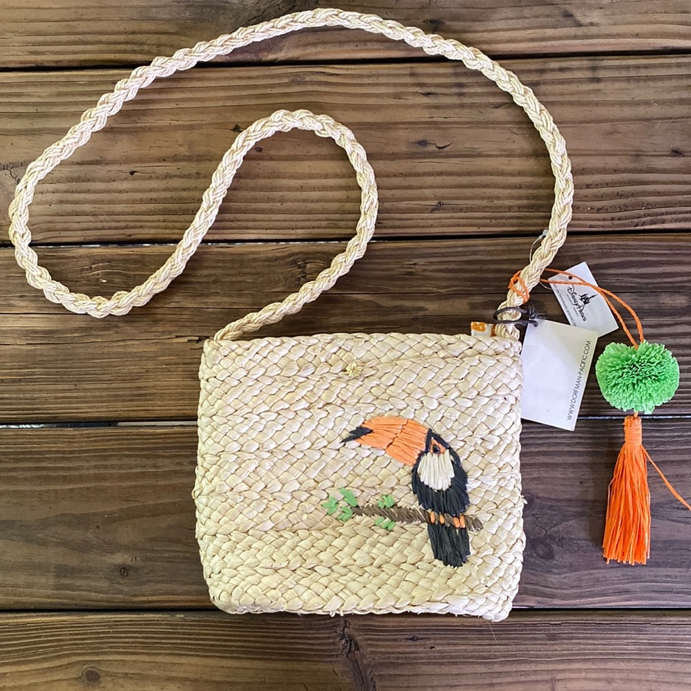 Disney Parks Cappelli Straworld Bag with Toucan, Bag Charm and Floral Lining
